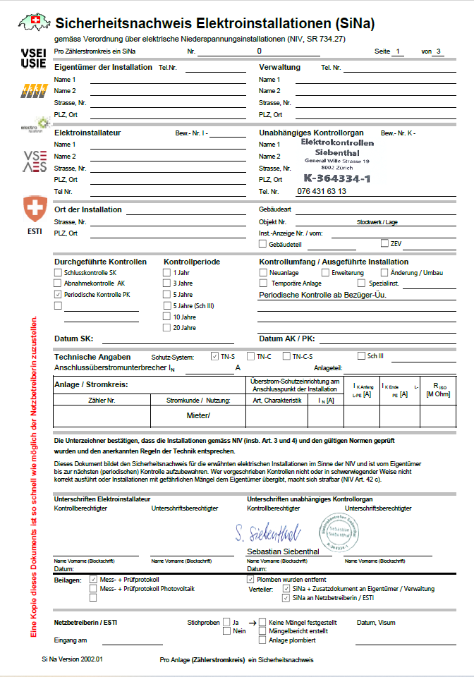 Elektrokontrolle Sicherheitsnachweis Elektroinstallation (SiNa) – Elektrokontrollen Siebenthal